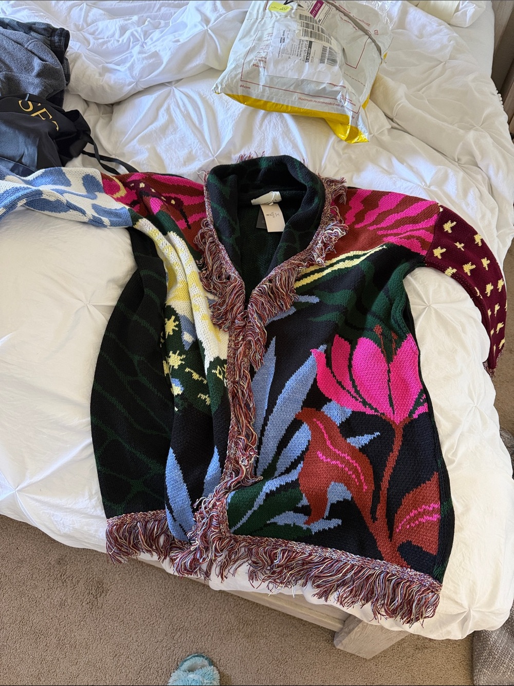 NWT Ausetia Tides of Sobek Egyptian Wool Bohemian Multi-Color Fringe Cardigan - Picture 5 of 5